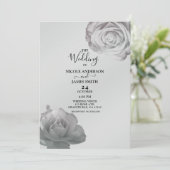 Witte Rozen Elegante Bloemen Zilver Grijs Huwelijk Kaart (Staand voorkant)