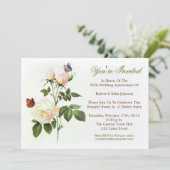 Witte rozen elegante jubileum uitnodigingen (Staand voorkant)