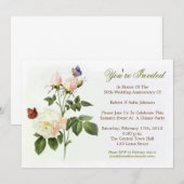 Witte rozen elegante jubileum uitnodigingen (Voorkant / Achterkant)