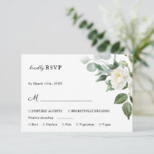 Witte Rozen Elegante Waterverf Bloemen Huwelijk RS RSVP Kaartje (Staand voorkant)