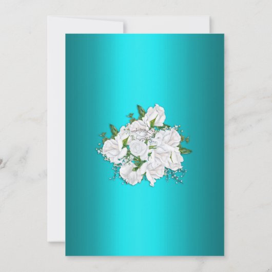 Witte Rozen Elegantie op Aqua bruiloft uitnodiging (Achterkant)