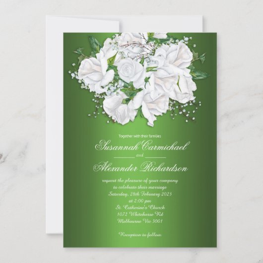  witte rozen, Emerald Green Wedding Invite (Voorkant)