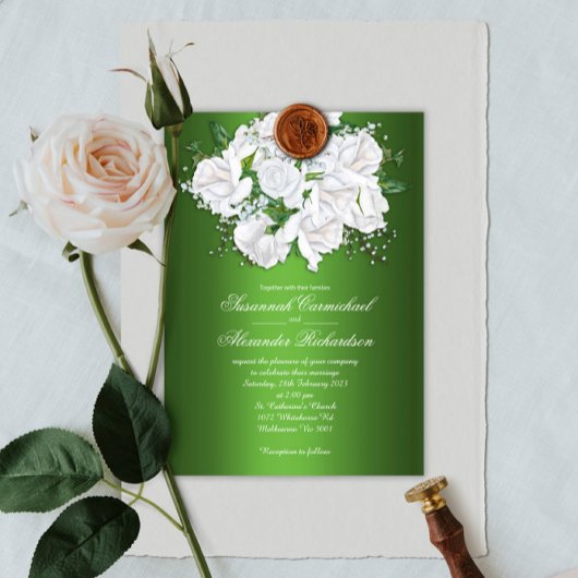 witte rozen, Emerald Green Wedding Invite