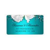 Witte rozen en Aqua Elegant Wedding Etiket (Voorkant)