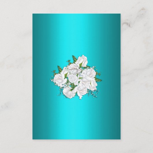 witte rozen en Aqua Wedding - Gegevens Informatiekaartje (Achterkant)