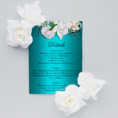 witte rozen en Aqua Wedding - Gegevens Informatiekaartje