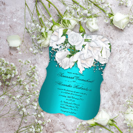 Witte rozen en Aqua Wedding Kaart