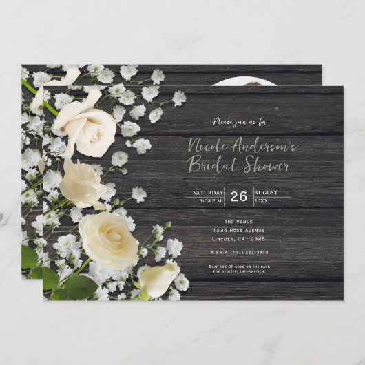 Witte rozen en babyluiers op Vrijgezellenfeest Kaart (Voorkant / Achterkant)