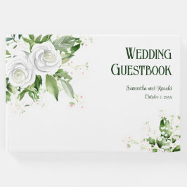 Witte rozen en baby's adem bruiloft gastenboek