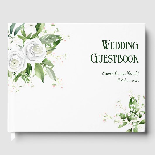 Witte rozen en baby's adem bruiloft gastenboek (Voorkant)