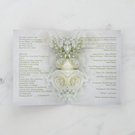 Witte rozen en baby's adem Bruiloftsprogramma Programma (Binnen)