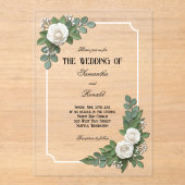 Witte Rozen en Baby's Breath Acryl Bruiloft Uitnodigingen (Voorkant)