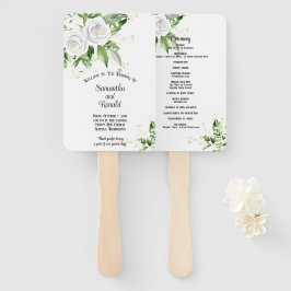Witte Rozen en Baby's Breath bruiloft programma Handwaaier