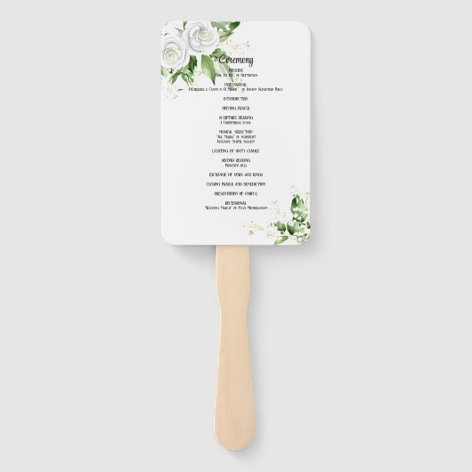 Witte Rozen en Baby's Breath bruiloft programma Handwaaier (Achterkant)