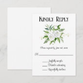 Witte Rozen en Baby's Breath Bruiloft RSVP-kaart Kaart (Voorkant / Achterkant)