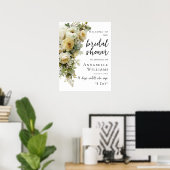 Witte Rozen En Bloemen Bruiloft Feest Welkom Poster (Thuiskantoor)