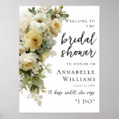 Witte Rozen En Bloemen Bruiloft Feest Welkom Poster (Voorkant)