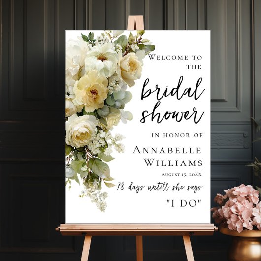 Witte Rozen En Bloemen Bruiloft Feest Welkom Poster