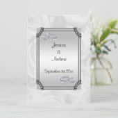 Witte rozen en diamanten trouwringen kaart (Staand voorkant)