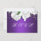 Witte rozen en diepe Paars RSVP Kaartje (Voorkant)