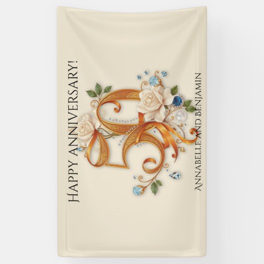 Witte rozen en edelstenen Gouden 50e Jubileum Spandoek (Verticaal)