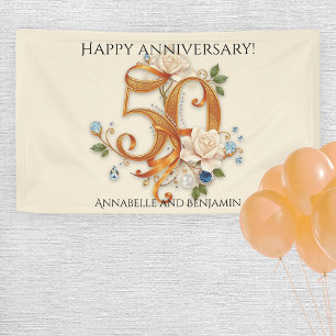 Witte rozen en edelstenen Gouden 50e Jubileum Spandoek