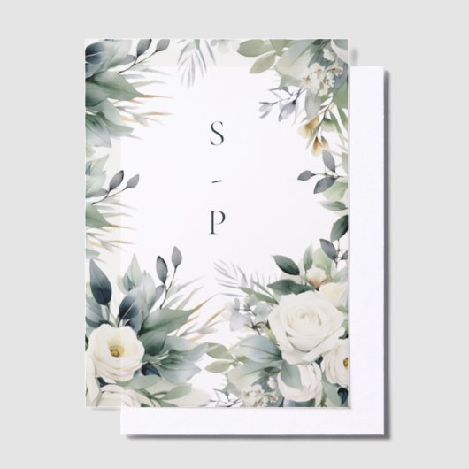 Witte rozen en eucalyptusrand vellum uitnodigingen (Offset)