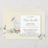 Witte rozen en gans baby strooi uitnodiging (Voorkant / Achterkant)