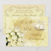 Witte rozen en gordels 60th Wedding Jubileum Kaart (Voorkant / Achterkant)