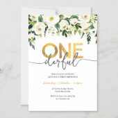 Witte rozen en goud ONEderful verjaardagsuitnodigi Magnetische Uitnodiging (Voorkant)