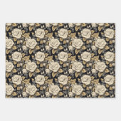 Witte rozen en gouden bladeren bloemmotief inpakpapier vel (Voorkant 2)