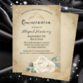 Witte Rozen en Gouden  Quinceanera Kaart