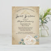 Witte Rozen en Gouden Sweet Sixteen Kaart (Staand voorkant)