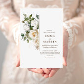 Witte Rozen en Goudstof Elegante Moderne Trouw  Kaart