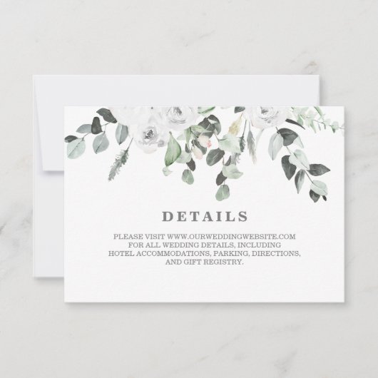 Witte Rozen en groen bloemenbruiloft Details RSVP Kaartje (Voorkant)