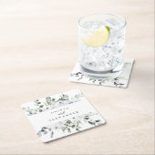 Witte rozen en groen bloemenbruiloft kartonnen onderzetters (Insitu)