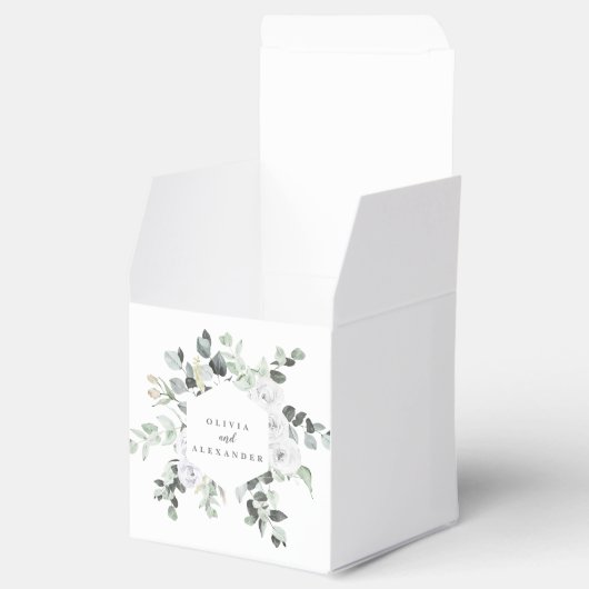 Witte Rozen en groen bloemenbruiloft monogram Bedankdoosjes (Geopend)