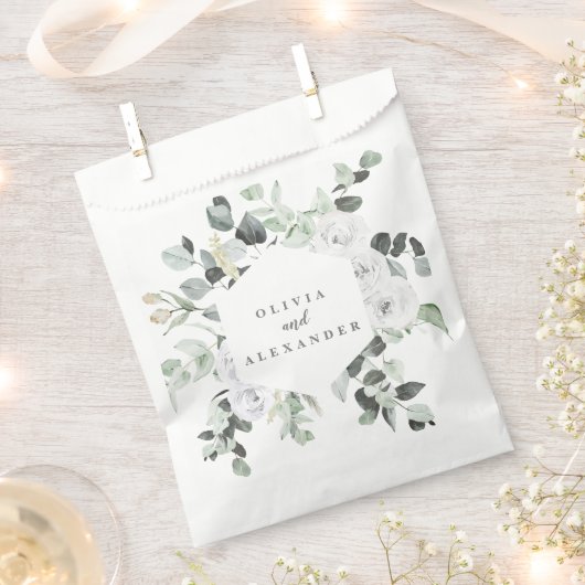 Witte Rozen en groen bloemenbruiloft monogram F Bedankzakje (Geknipt)