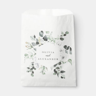 Witte Rozen en groen bloemenbruiloft monogram F Bedankzakje