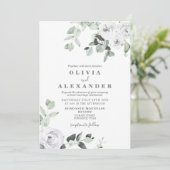 Witte Rozen en groen bloemenbruiloft Uitnodiging (Staand voorkant)