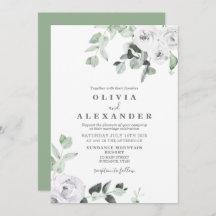 Witte Rozen en groen bloemenbruiloft Uitnodiging