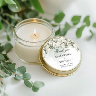 witte rozen en groen gebladerte bruiloft ronde sticker