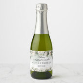  witte rozen en groen gebladerte bruiloft sparkling wijnetiket (Voorkant)