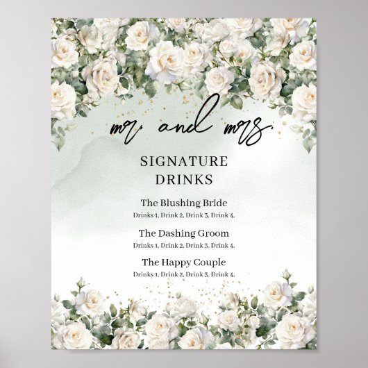 witte rozen en groen Signature drinken Poster (Voorkant)