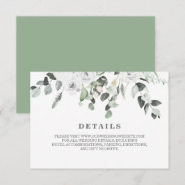 Witte Rozen en Groene bloemstuk bruiloft Details RSVP Kaartje