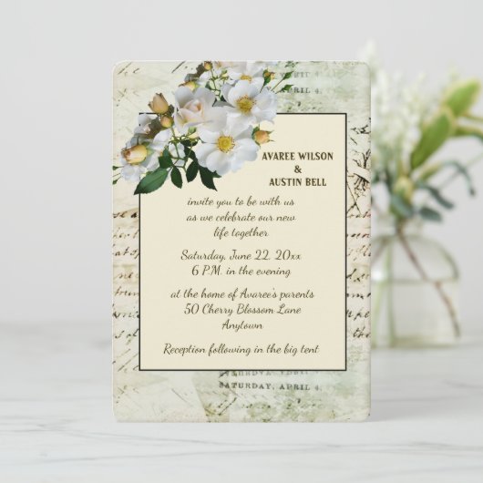 Witte rozen en groene  Lijst Kaart (Staand voorkant)