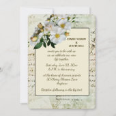 Witte rozen en groene vintage lijst kaart (Voorkant)