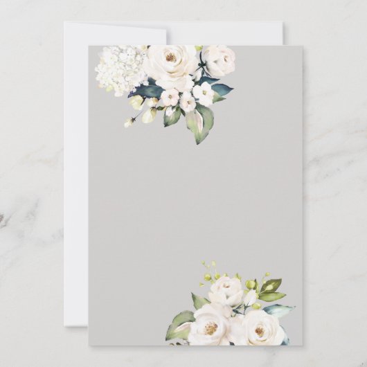 Witte rozen en hortensia Elegante bloemenbruiloft Kaart (Achterkant)