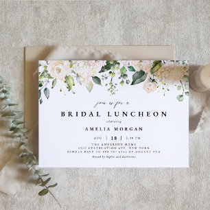 Witte rozen en hortensia's bruids lunch kaart