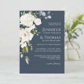 Witte rozen en hortensia's Elegante bloemenbruilof Kaart (Staand voorkant)
